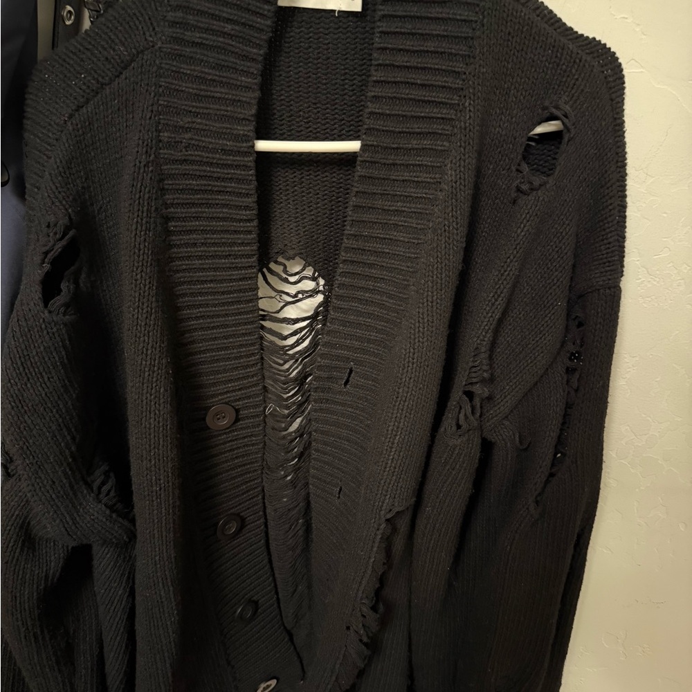 MNML Black Distressed Knit Cardigan